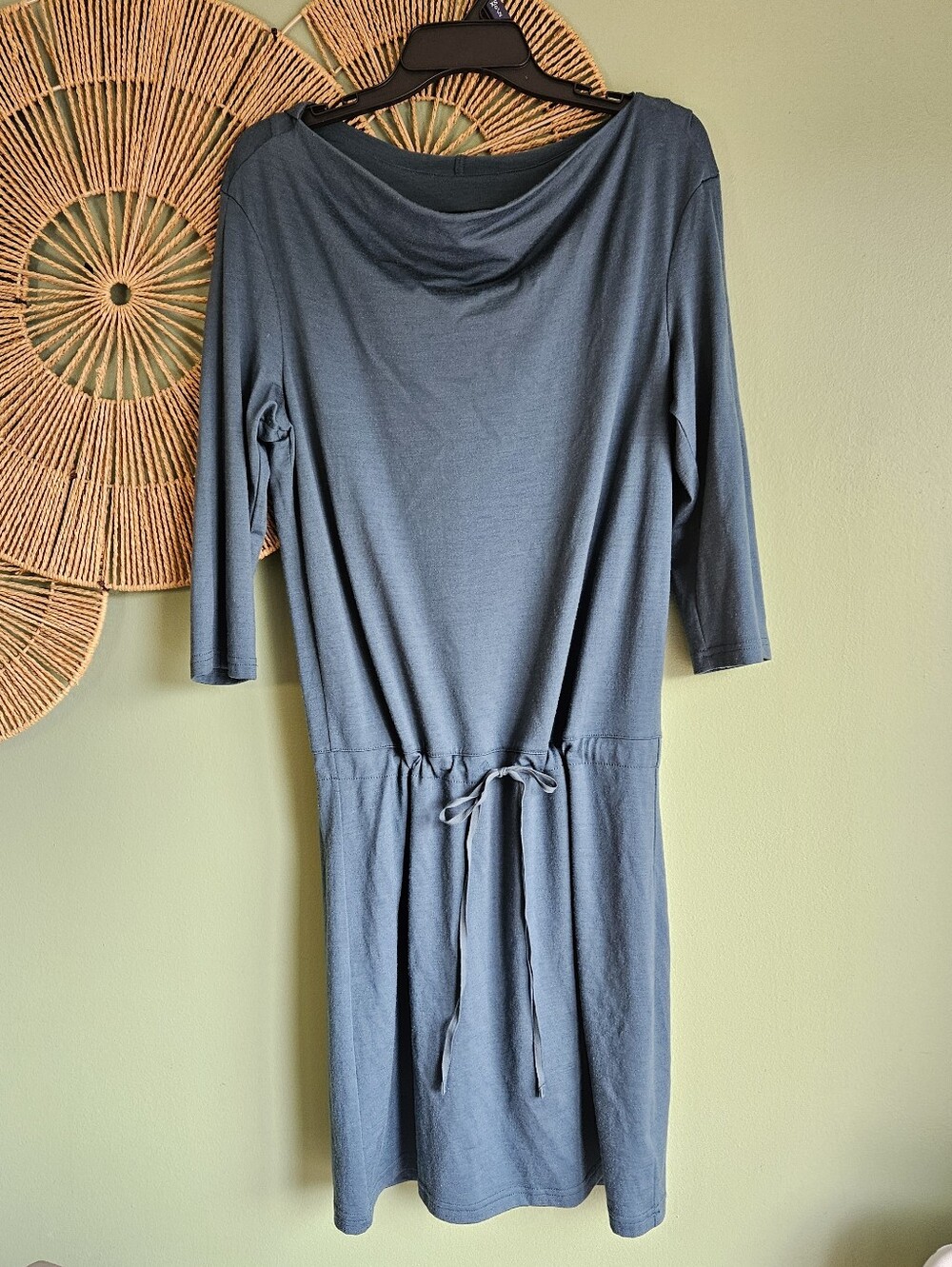 Ibex 100% Merino Wool Drawstring Waist Hooded Cowl Neck Dress